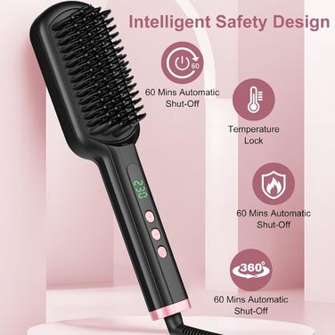 Пряма щітка для волосся SWORCHI з захистом від опіків, швидкий нагрів, LED-дисплей, 100°C-230°C, рожева