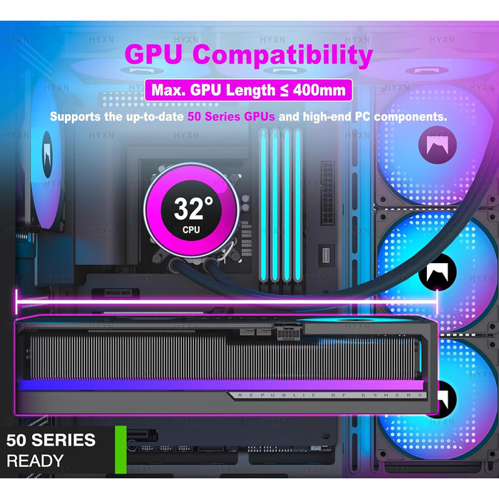 Корпус для ПК HYXN H1 ATX з 7 вентиляторами PWM ARGB, Mid Tower, Dual Chamber, Type-C, підтримка 3x360 мм кулерів (білий)