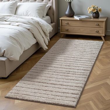 Килим Bahar Shaggy: Елегантний дизайнерський килим для вітальні, м'який та легкий у догляді, високий ворс, бежевий (80 x 150 см)