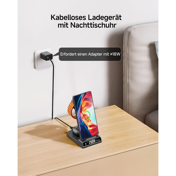 Бездротова зарядка 3-в-1 для Samsung Galaxy S25 Ultra, Watch 8/Ultra/7/6, Buds 3/3 Pro. Чорний колір