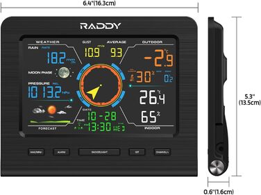 Метеостанція Raddy WF-100C Lite: Професійна бездротова метеостанція 13-в-1 з датчиком, барометром, гігрометром, термометром (внутрішнім/зовнішнім), вимірювачем вітру та дощу, прогнозом погоди для дому та саду