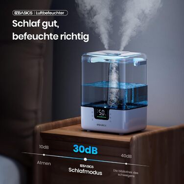 Зволожувач повітря EZBASICS Smart з верхнім заповненням 6L, 360° поворотна насадка, зволожувач та аромадифузор для дитячої кімнати, рослин, з програмою та голосовим керуванням, 1 упаковка + 7 нічників