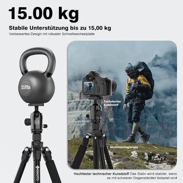 Штатив для камери GEEKOTO 77” з моноподом, 360° поворотним кріпленням, 1/4” гвинт та сумкою для камери, чорний (DE-AT24Plus-B)