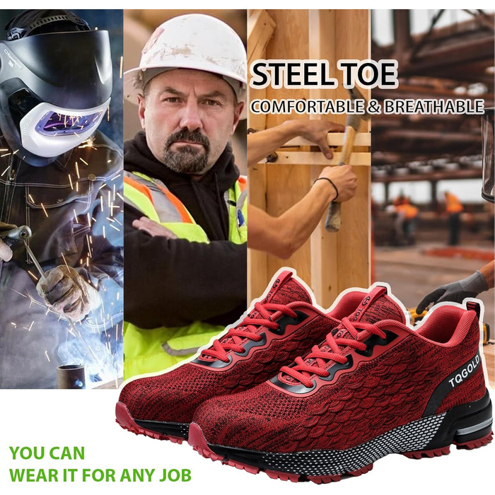 Черевики робочі AONEGOLD чоловічі/жіночі, спортивні, з металевим носком, антиковзаючі, дихаючі, розмір 36-48 EU, 43 EU, 8391, червоні