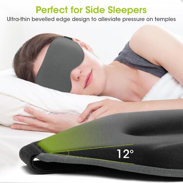 Маска для сну Laitver для тих, хто спить на боці, 2025, 3D, повна світлоізоляція, для жінок та чоловіків, зручна, дихаюча, без тиску, з регульованою гумкою, для подорожей (світло-сіра)