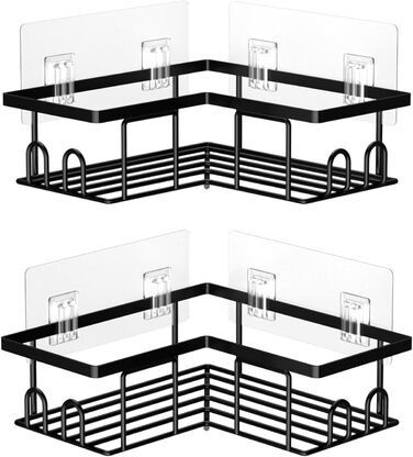 Набір кутових поличок для душу без свердління, водонепроникні, з нержавіючої сталі (3+2 шт, чорний)