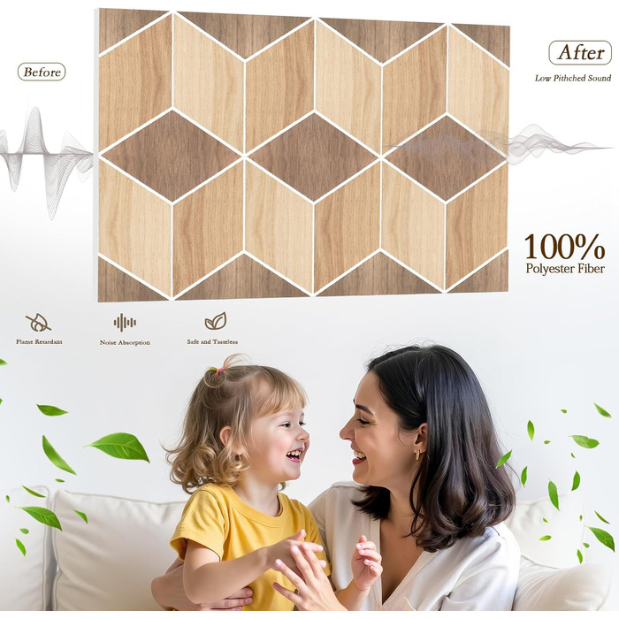 Акустичні панелі JBER (12 шт), самоклеючі звукопоглинаючі 3D-панелі для стін, декоративні гексагональні панелі для студії, офісу та дому, 30×30×1 см, колір: світлий горіх
