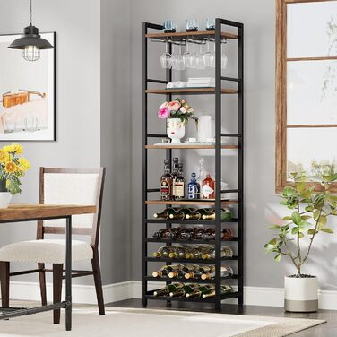 Tribesigns 20 Bottle Wine Baker's Rack, Freestanding Wine Rack, 9 Tiers, Industrial Freestanding Wine Rack Wine Bar with Glass Holder, Bottle Rack for Bar, Kitchen, Dining Room, (Rustic Brown, 2 PC)