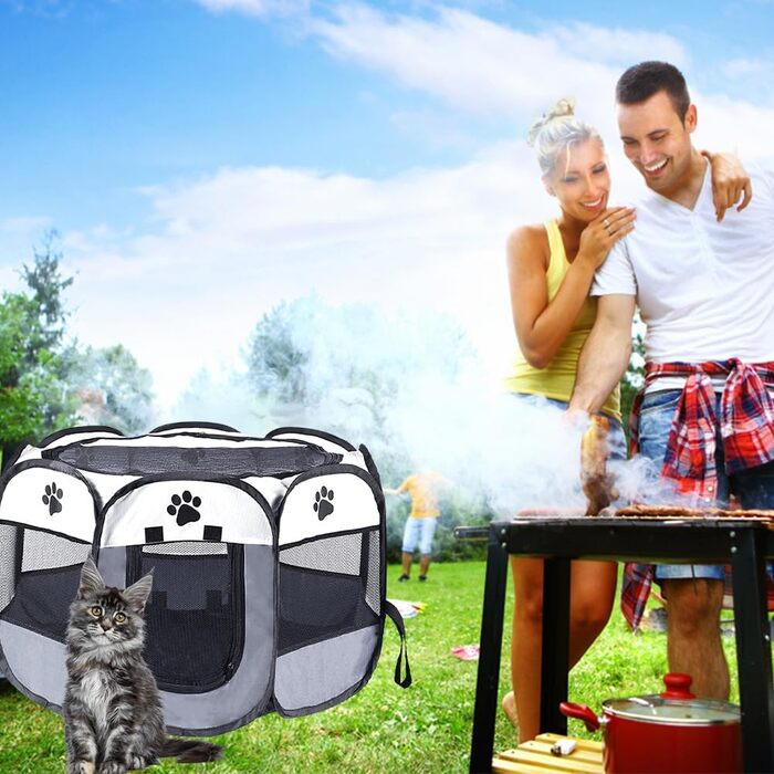 Клітка-забіг для цуценят та собак, складана, сіра, 73x73x43 см. Підходить для собак, цуценят, кроликів, морських свинок та котів.