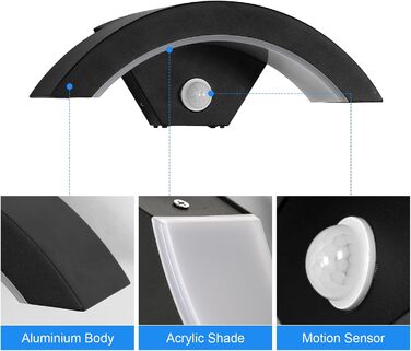 Зовнішня вулична LED-лампа Comely 24W з датчиком руху, IP65, алюміній, тепле світло 3000K для саду, тераси, сходи, чорна