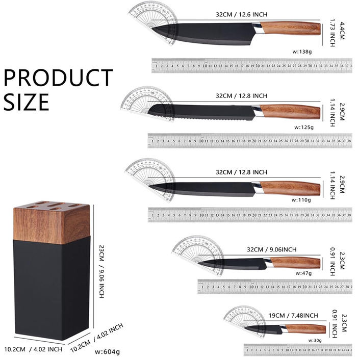 Набір кухонних ножів 5 в 1 з бруском: кухонний, хлібний, шинковий, універсальний, для чищення. З нержавіючої сталі.