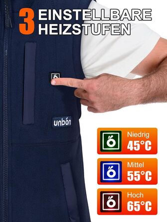 UNBON Гріюча жилетка з флісу, чоловіча жилетка з підігрівом, жилетка з Powerbank 10000mAh USB, 3 режими нагріву, 6 зон нагріву (XXL, Синій)