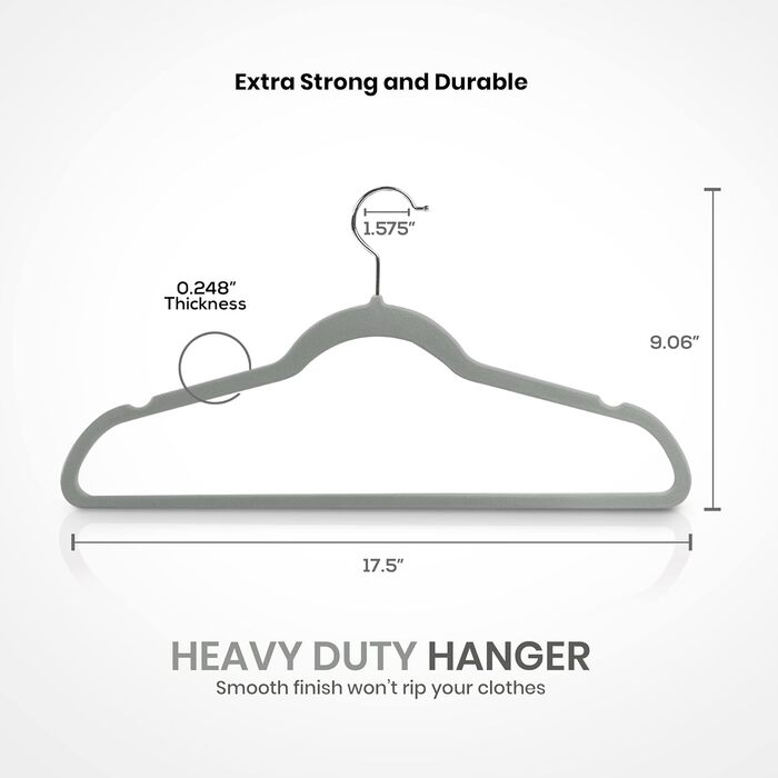 Utopia Home Premium Velvet Clothes Hangers 20-Pack - Non-Slip & Durable Clothes Hangers - Grey Clothes Hangers with 360 Degree Swivel Hook - Heavy-Duty Clothes Hangers