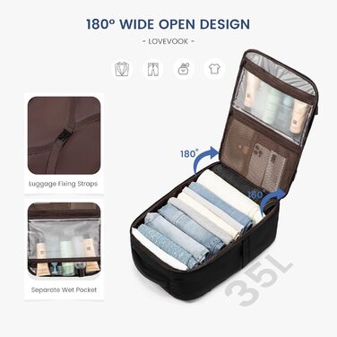 LOVEVOOK Рюкзак ручної поклажі, дорожній рюкзак для чоловіків та жінок, 40л, з відділенням для ноутбука, Carry On Luggage, Cabin Bag, (Чорний-червоний, L (45 x 32 x 20 см))