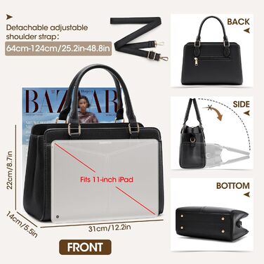 Сумка жіноча RAINSMORE середнього розміру зі штучної шкіри, чорна. Сумка-тоут, сумка на плече, ручна сумка