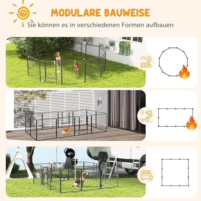 Летворешітка для цуценят PawHut 12-секційна з 12 грат, захисний тент, 80 см, для собак, котів, цуценят, для дому та вулиці