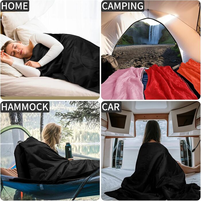 Легкий літній спальний мішок для кемпінгу та відпочинку на природі - для дорослих, туризму та відпочинку в приміщенні (зелений/чорний)