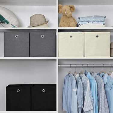 SONGMICS Storage Box, 6 Pack, Folding Box, Foldable Organizer, with Finger Hole, 30 x 30 x 30 cm, RFB02H-3 (Grey+ Black+ Beige)