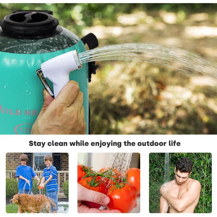 WILD HEAT Camping Shower 12L Portable Shower for Camping with Foot Pump and Shower Bag Backpack for Camping (12L, Turquoise)