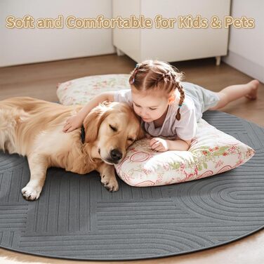 Килим для вітальні 160x230 см, великий пухнастий з коротким ворсом, миючий, сучасний, з 3D ефектом, нековзний, для їдальні, кухні, спальні (200 см круглий, сірий)