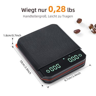 Кухонні ваги Carehabi з таймером, 0.1г, прецизійна вага для еспресо, 2 кг, з силіконовим підігрівачем, перезаряджувана