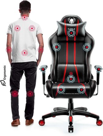 Ігрове крісло Diablo X-One 2.0, ергономічне, з регульованими підлокітниками, подушками для шиї та попереку, функцією гойдання, для геймерів і офісу, червоне, розмір L