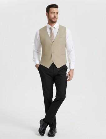 Костюмний жилет чоловічий HISDERN: елегантний, slim fit, для весілля та офіційних заходів, 3 ґудзики, кишені, S-4XL, бежевий XL