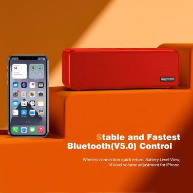 Raymate Bluetooth Портативна Колонка з Подвійним Басом 20W, IPX7 Водонепроникна, TWS, 15 годин, для дому та на вулицю (червона)