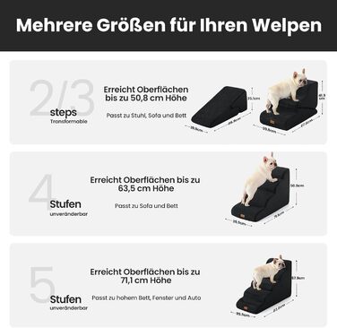 Сходинка для собак Gardner Pet - 35/42 см, 3 сходинки, з високощільної піни, з неслизьким водонепроникним покриттям, для ліжка, дивану, крісла (5 сходинок, чорний колір)