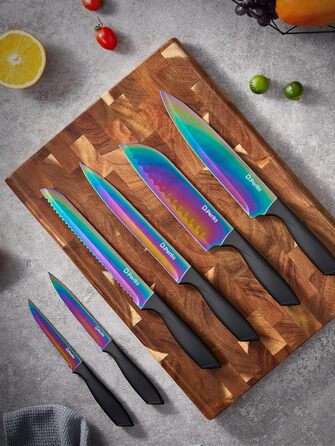 Набір ножів D.Perlla 16 предметів з покриттям Titan Rainbow, з підставкою з акрилу, з нержавіючої сталі з високим вмістом вуглецю, не іржавіє, надзвичайно гострі