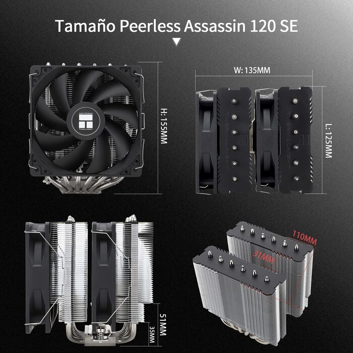 TR Peerless Assassin 120 SE ARGB: Кулер для CPU з RGB підсвічуванням, 6 heatpipes, 120 мм вентилятори, для AMD AM4/AM5 та Intel 1700/1150/1151/1200