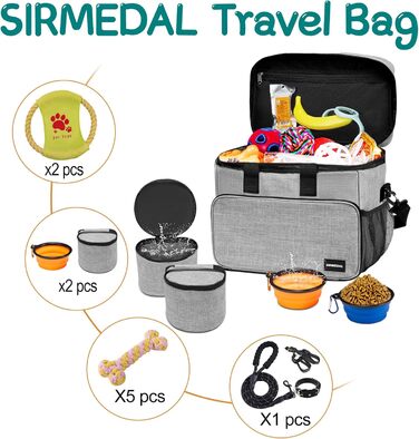 Набір для подорожей з собакою: сумка-переноска, миски та контейнери для їжі. Сірий, L