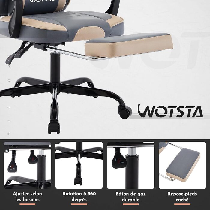 Ігрове крісло Gaming Chair з підніжкою та ергономічною підтримкою попереку, регульована спинка 90-135°, офісне крісло для геймерів (Techbeige)