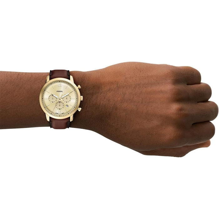 Годинник чоловічий Fossil Neutra Chronograph, шкіряний ремінець (коричневий/золотий), кварцовий механізм