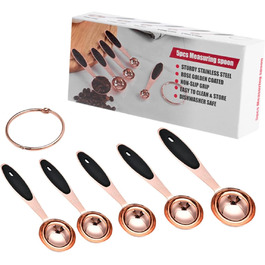 MAGICLULU Stainless Steel Measuring Spoon Set in Rose Gold - Kitchen Utensils with Precise Engraving for Baking and Cooking. Stackable Design, Compact Storage