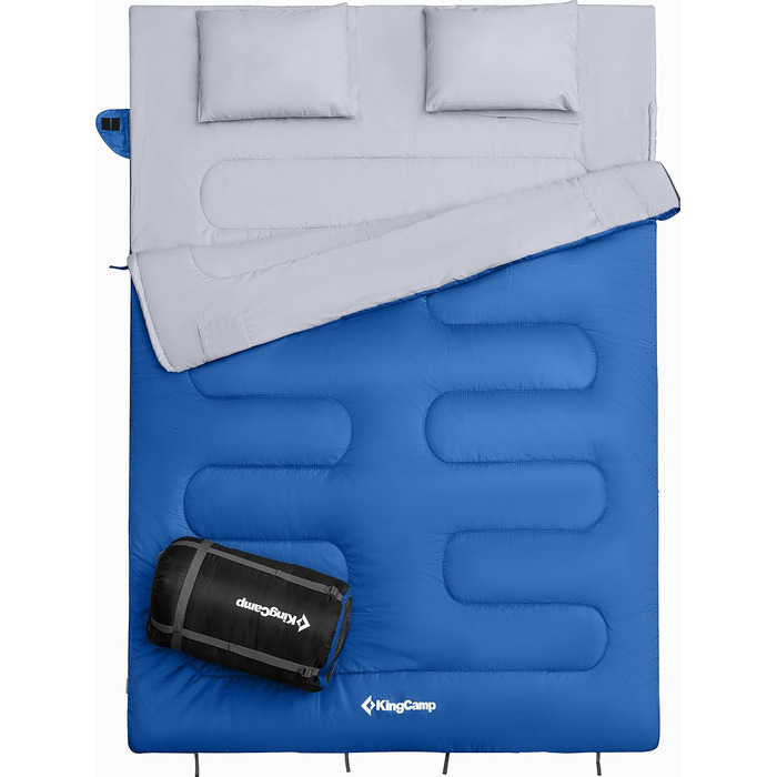 KingCamp Double Sleeping Bag - Winter Adult Sleeping Bag for 2 People with Carry Bag - Outdoor Camping (Blue)