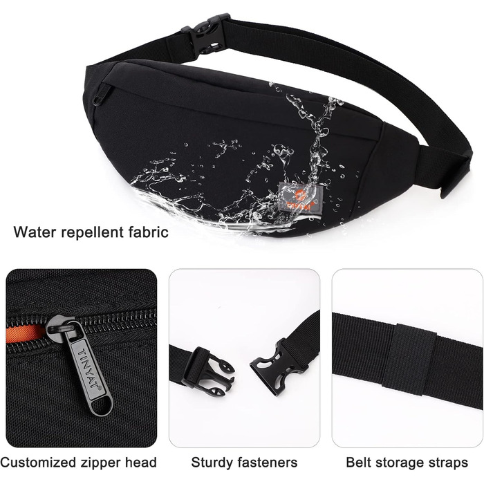 Поясна сумка TINYAT для туризму та спорту, чорна, T201