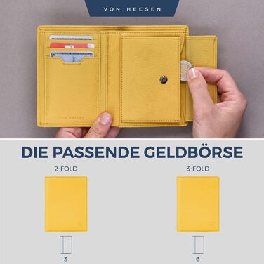 VON HEESEN Leather Wallet RFID Protection | Genuine Leather Wallet for Women & Men | Portemonnaie, Brieftasche, Wallet, Portmonee (Yellow)