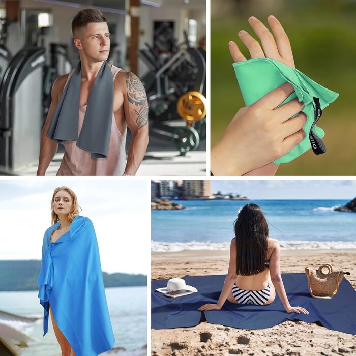 Набір рушників з мікрофібри, швидковисихаючі, 3 шт. (180x90см, 80x40см, 50x30см), для подорожей, спорту, пляжу (світло-зелений)