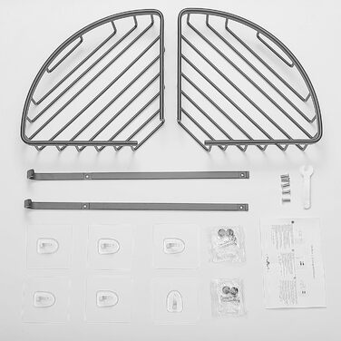 Поличка для душу GRICOL Eck-Duschregal без свердління, металева, кутова, з 2 гачками, для зберігання в ванній кімнаті, 2 яруси, нержавіюча сталь, сірий колір