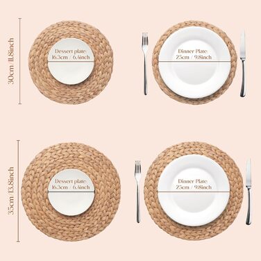 YANGQIHOME Placemats made of Water Hyacinth, Round Table Mats, Handmade Round Coasters, Plate Coasters for Dining Table and Boho Decor (Set of 6, 30 cm)