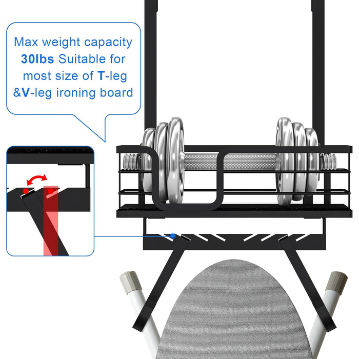 Настінна підставка для праски та гладильної дошки з великим кошиком для зберігання - міцна конструкція для пральні