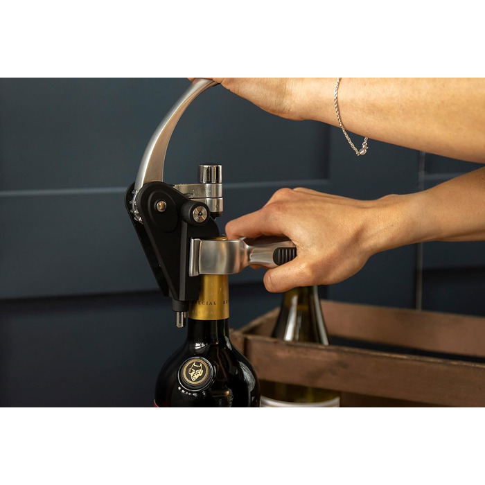 BarCraft Waiter's Corkscrew and Wine Bottle Opener, with Bottle Stopper, Foil Cutter and Replacement Non-Stick Worm, Metal Shimmer, 1 Set with Presentation Box