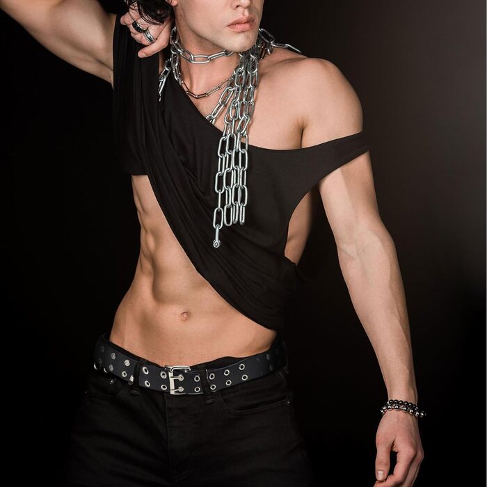 Двокольоровий ремінь з двома отворами, шкіряний ремінь для джинсів у стилі панк, хіп-хоп, косплей, для джинсів, штанів, готичного стилю, рок-одягу, для жінок та чоловіків, чорний, білий