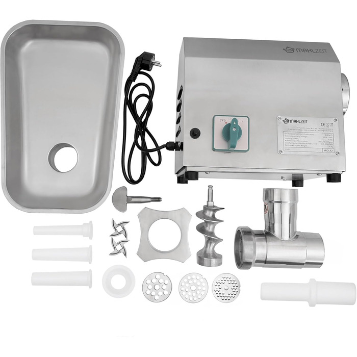 Professional Stainless Steel Electric Meat Grinder - 750W, 150kg/h | Sausage Maker with Filler | Commercial Grade Meat Grinder