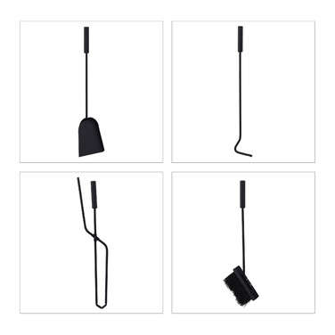 Relaxdays 5-Piece Fireplace Set in Grey/Black