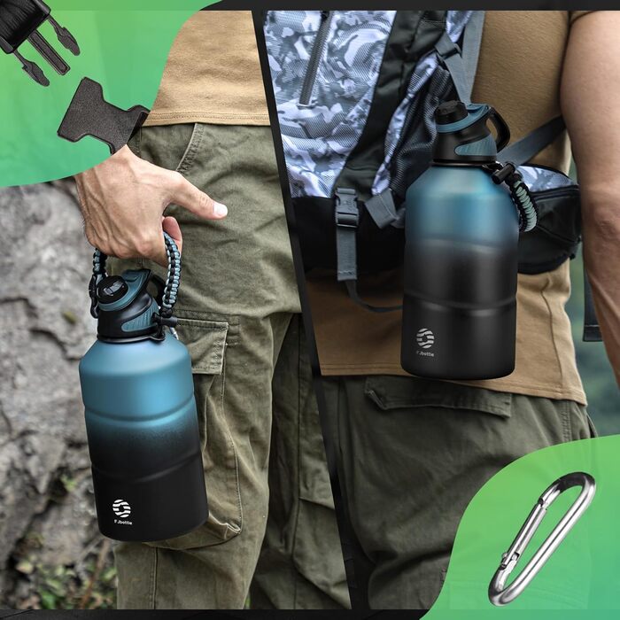 Fjbottle Stainless Steel Water Bottle 1900ML with Magnetic Lid, BPA FREE, Leak-Proof, Double-Walled Thermo Metal Bottle - Suitable for Carbonated Drinks, Sports Water Bottle for University, Fitness, Camping, Outdoor