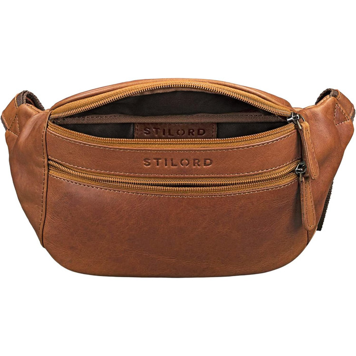 STILORD 'Marian' поясна сумка з натуральної шкіри вінтаж для чоловіків/жінок. Поясна/Животна сумка для телефону, косметики, камери, подорожей, вечірок, концертів, фестивалів. Шкіра Cognac, блискуча (Когняк - Коричневий)
