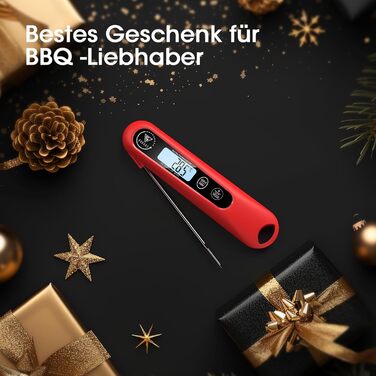 Цифровий кухонний термометр DOQAUS для м'яса, приготування, випікання та гриля. Швидка реакція, LCD екран, автовимкнення (червоний)