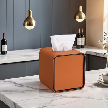 Скринниця для серветок GORESE, шкіряна, квадратна, 15x15x15.8 см, помаранчевий колір